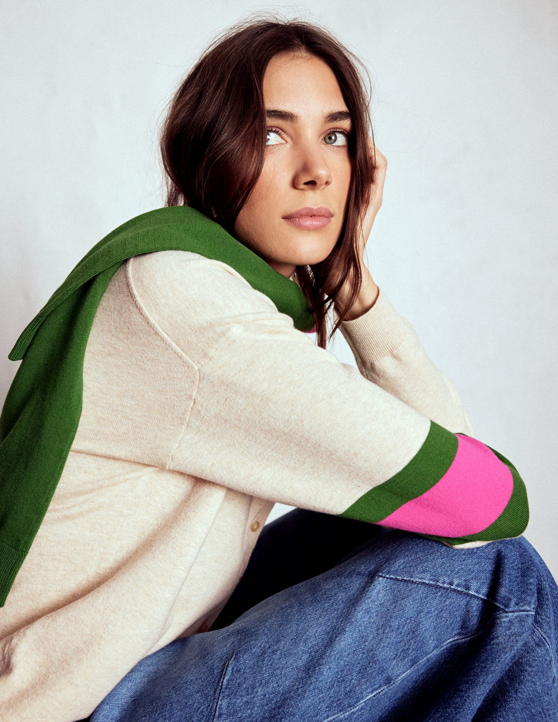 Lara Relaxed Cotton Cardigan-Oatmeal Melange-2