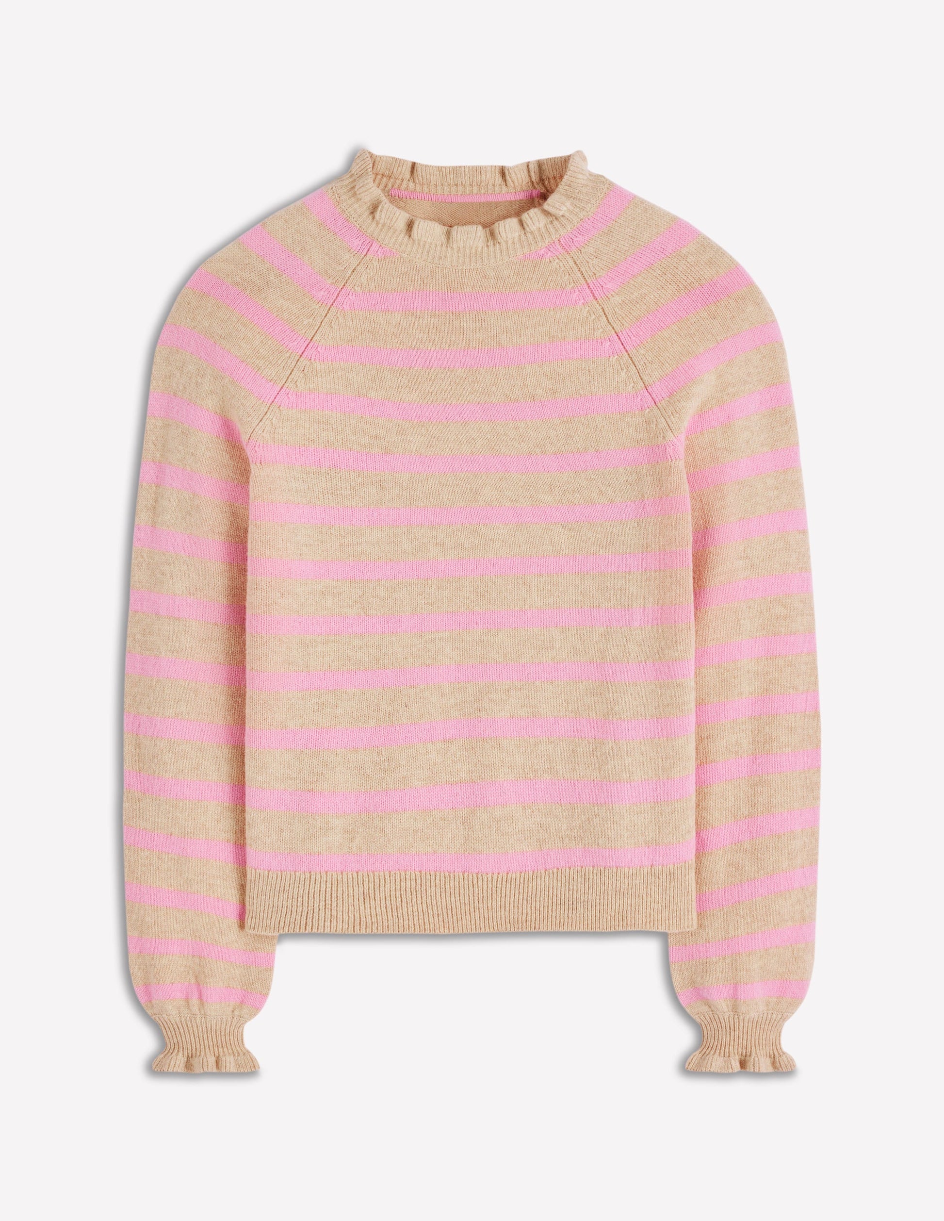 Fae Fair Isle Frilled Sweater-Camel, Pink Stripe-8