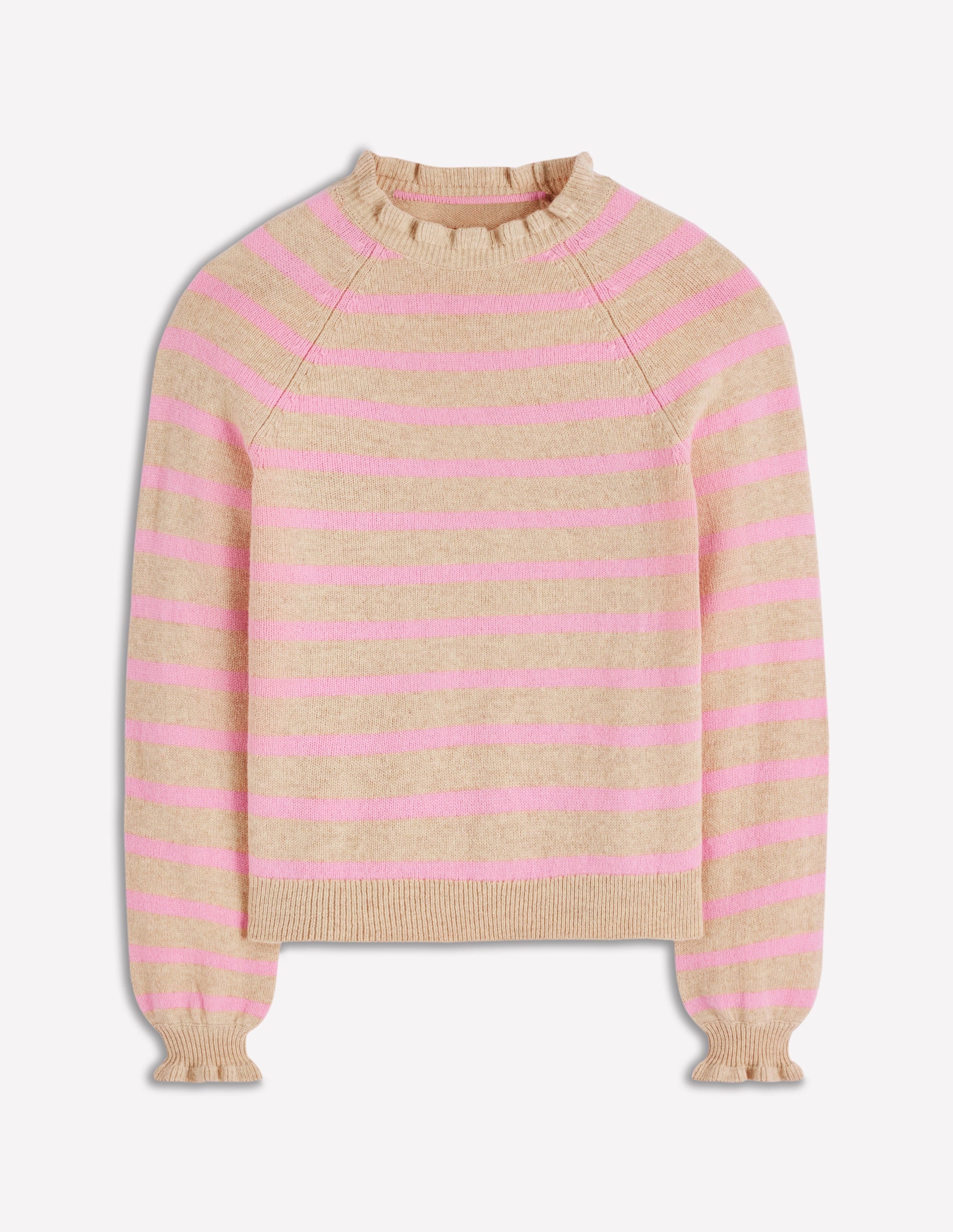 Fae Fair Isle Frilled Sweater-Camel, Pink Stripe - Image 8