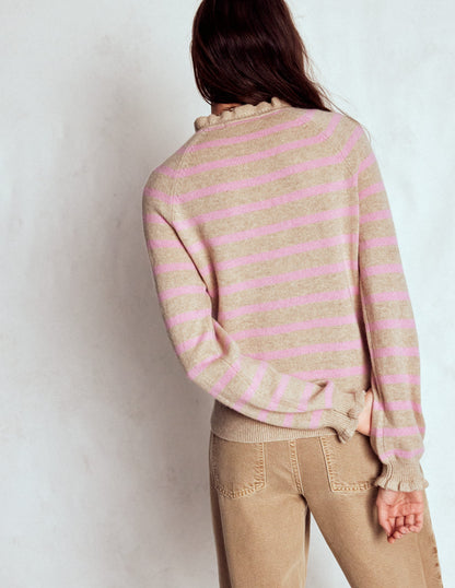 Fae Fair Isle Frilled Sweater-Camel, Pink Stripe-4