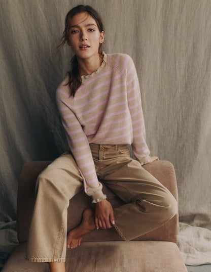 Fae Fair Isle Frilled Sweater-Camel, Pink Stripe-1