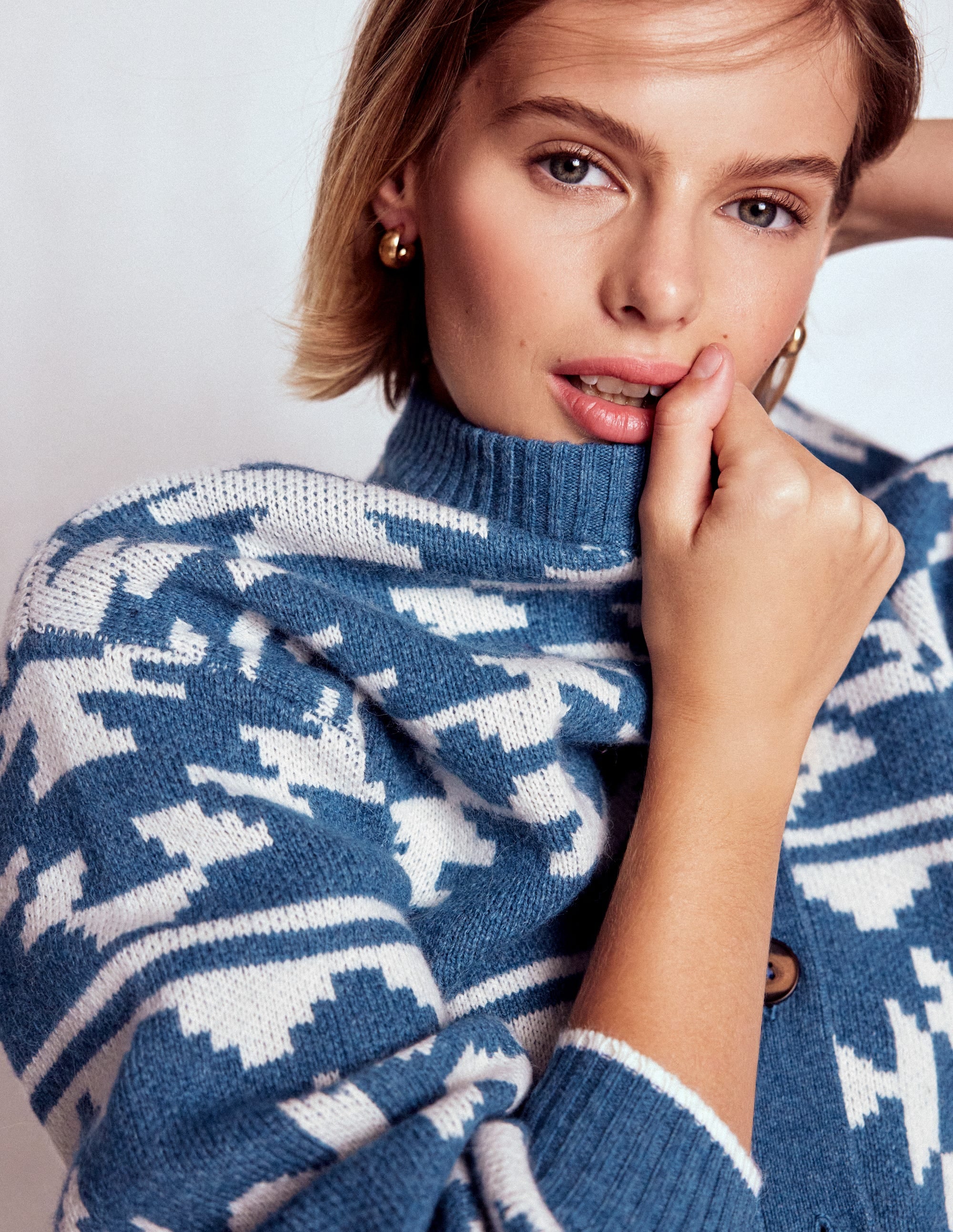 Abi Jacquard Cardigan-Denim Blue Aztec | Boden USA