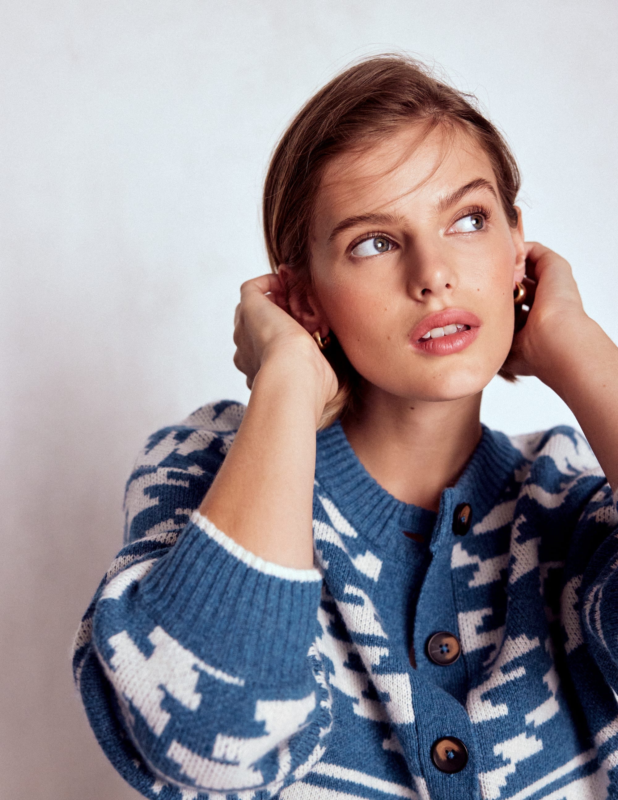 Abi Jacquard Cardigan-Denim Blue Aztec - Image 2