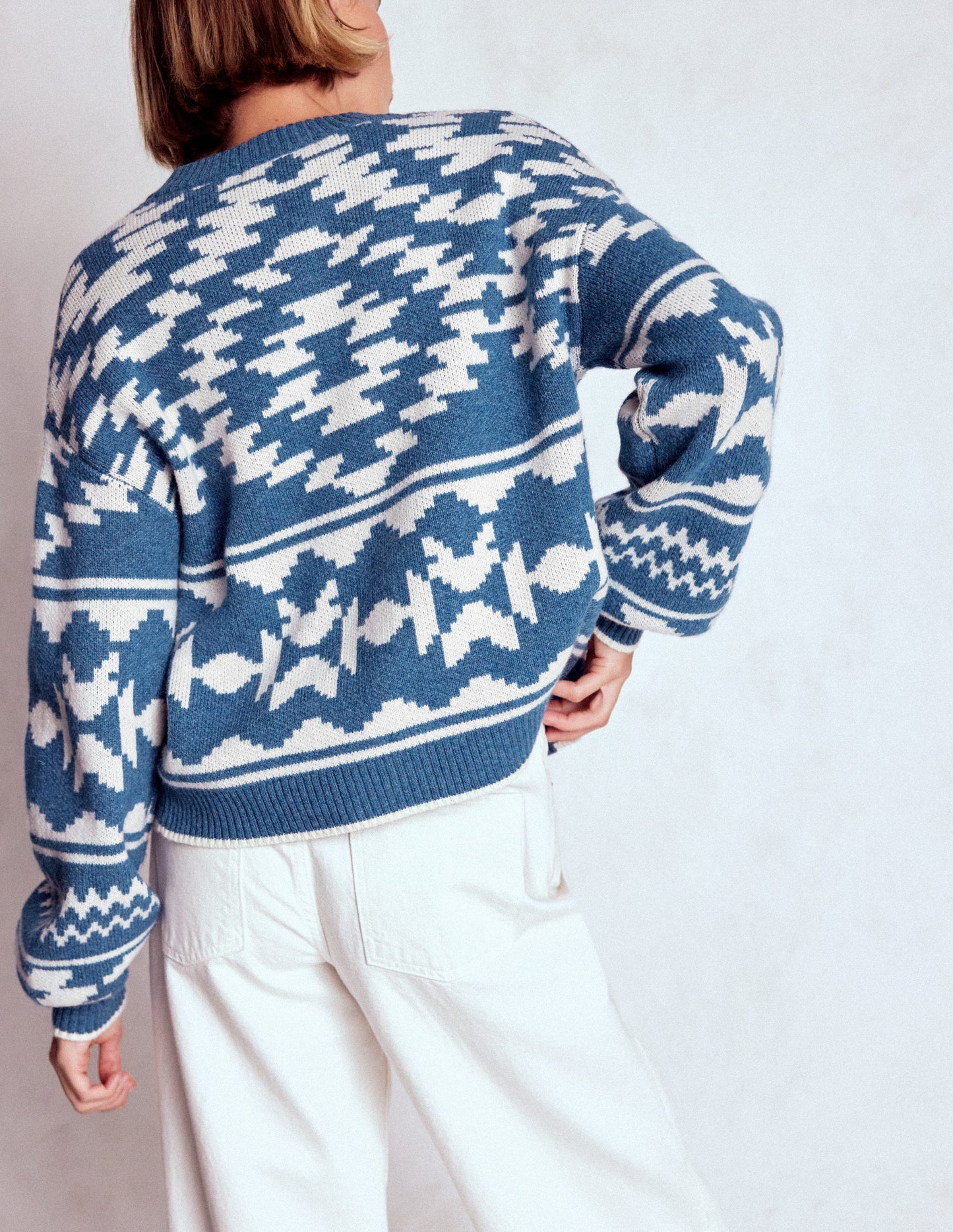 Abi Jacquard Cardigan-Denim Blue Aztec