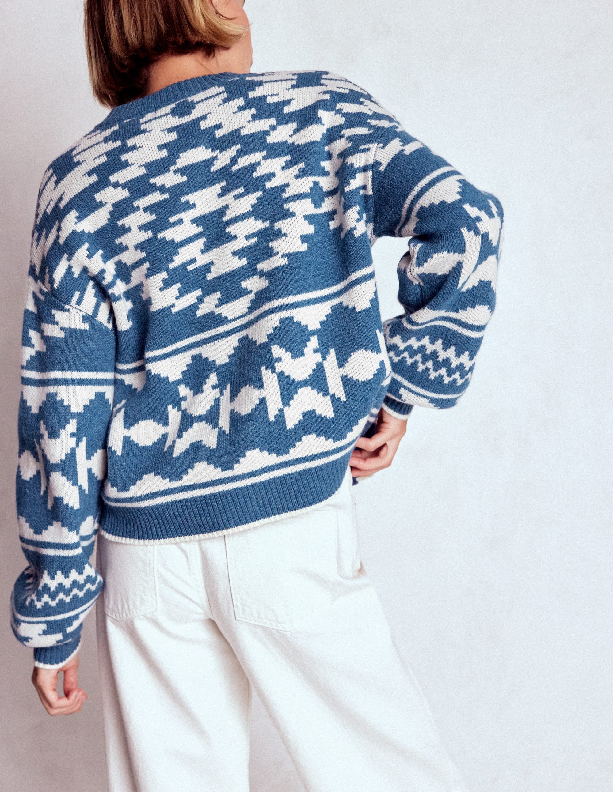 Abi Jacquard Cardigan-Denim Blue Aztec - Image 3