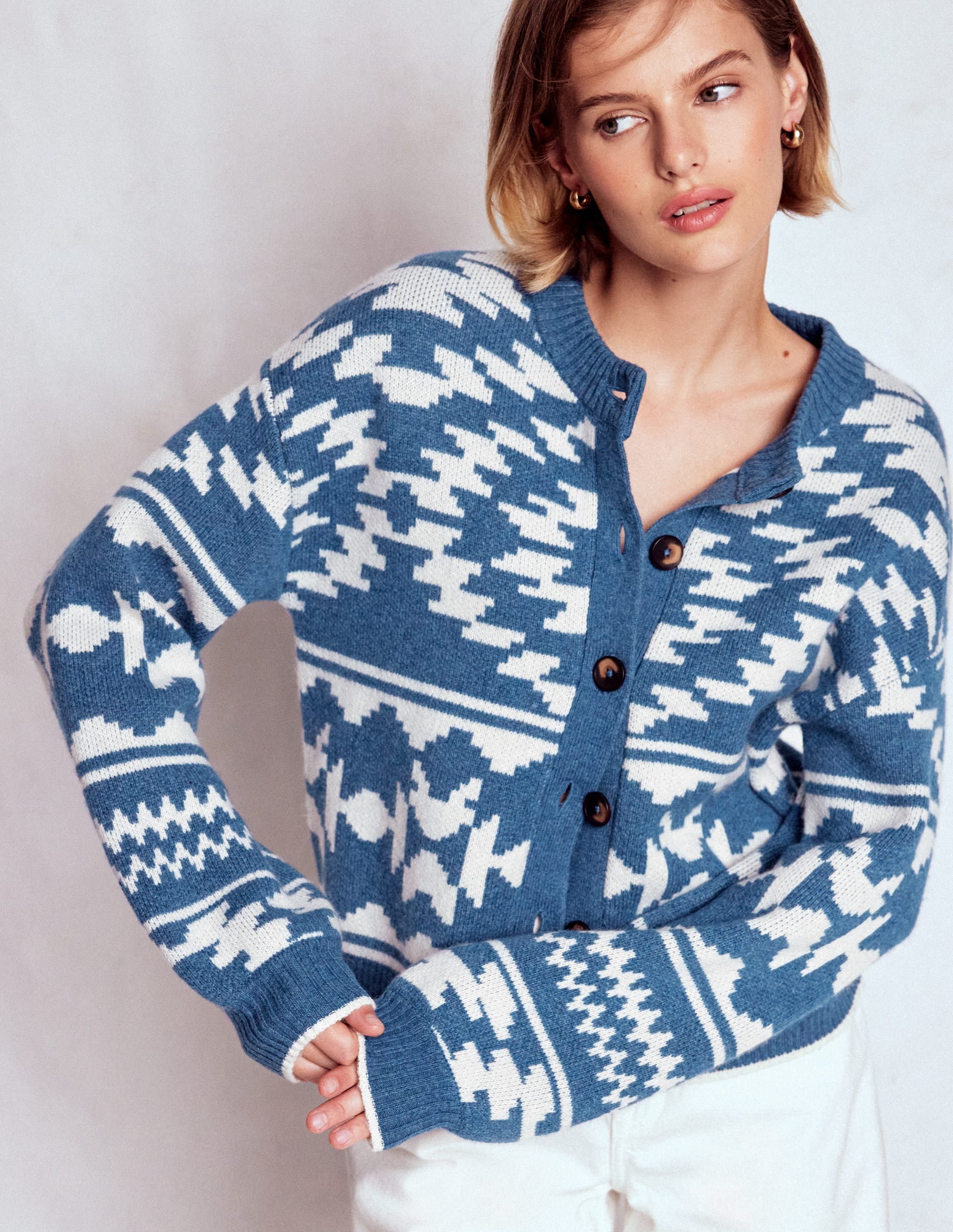 Abi Jacquard Cardigan-Denim Blue Aztec - Image 5
