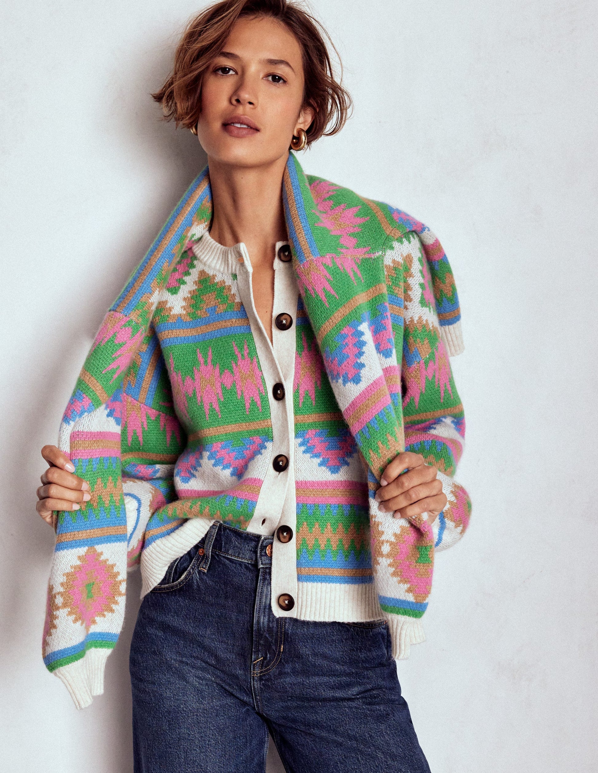 Abi Jacquard Cardigan-Multi Aztec-3