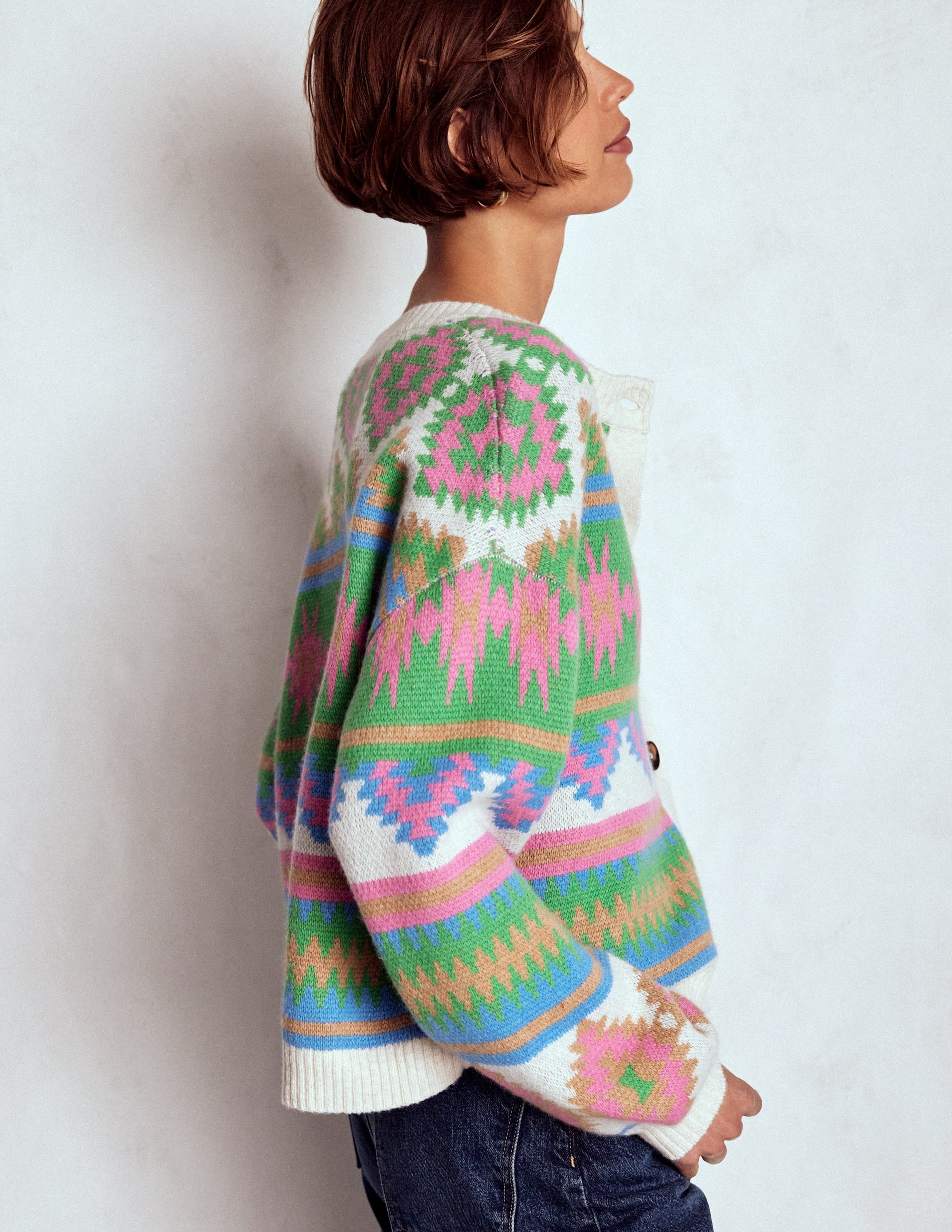 Abi Jacquard Cardigan-Multi Aztec | Boden USA