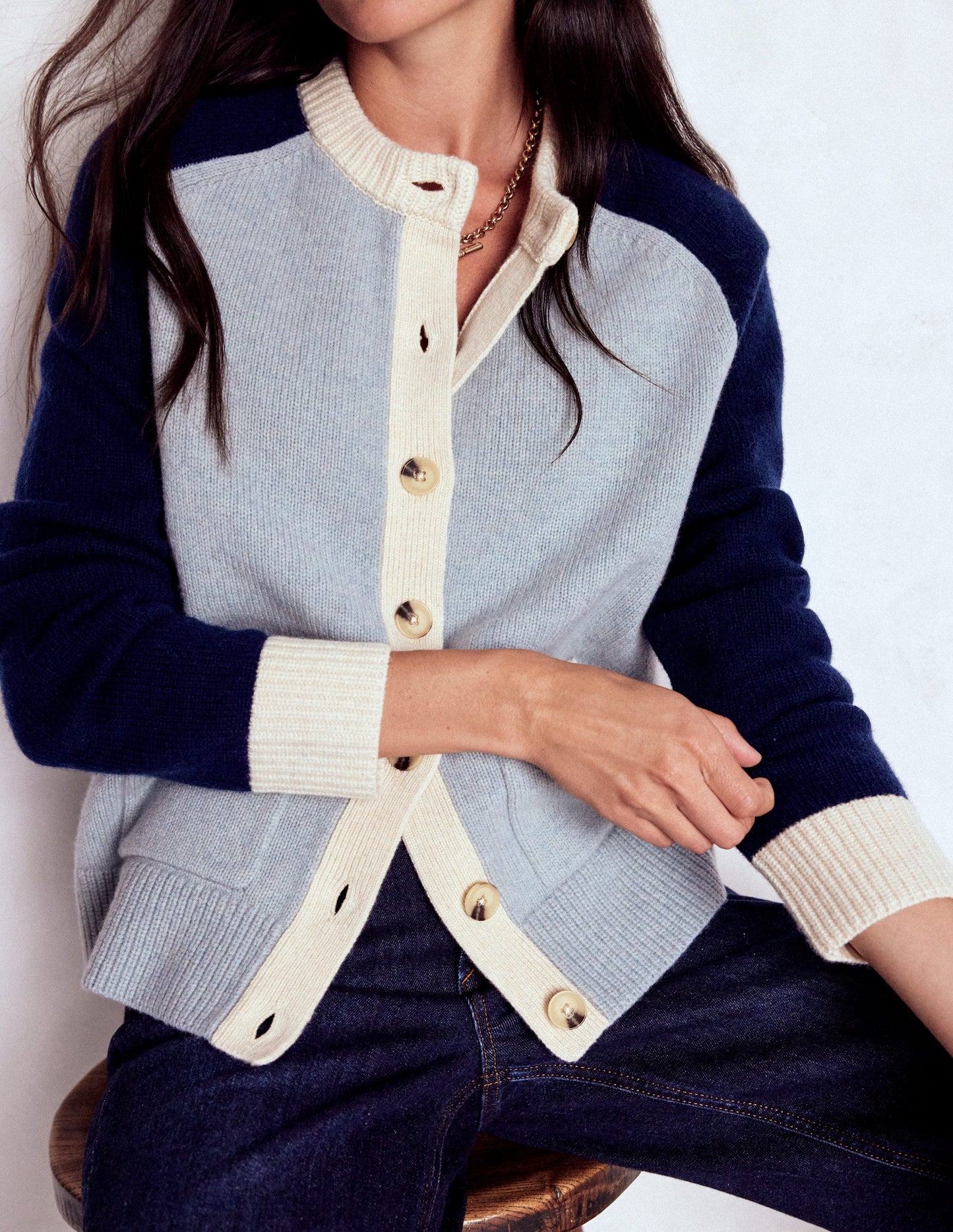 Marion Merino Cardigan-Snowbird Blue, Navy