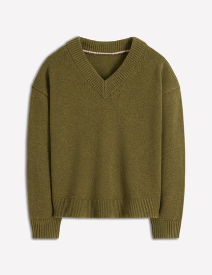 Marion Merino V-neck Sweater-Promenade Green Melange-7