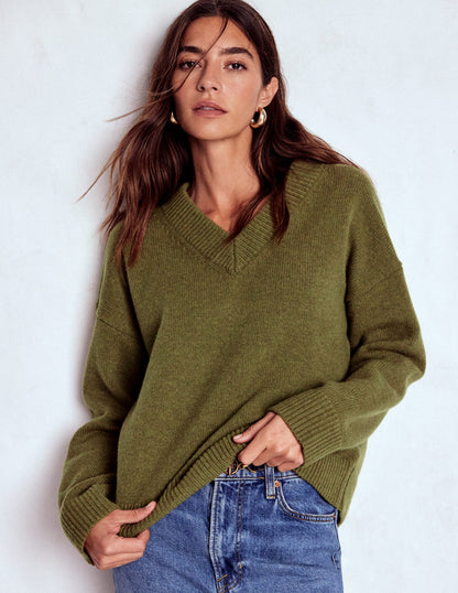 Marion Merino V-neck Sweater-Promenade Green Melange-1