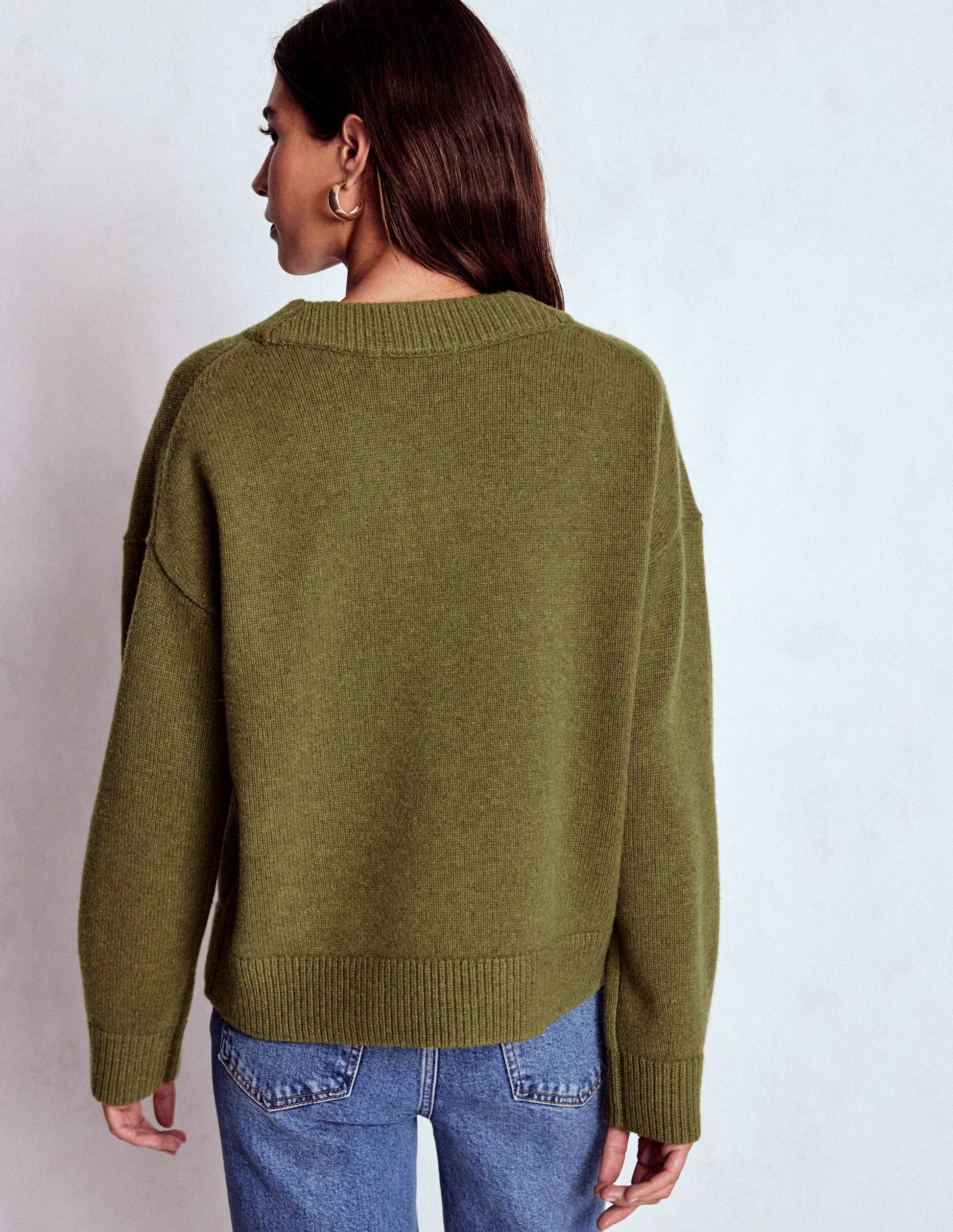 Marion Merino V-neck Sweater-Promenade Green Melange-3