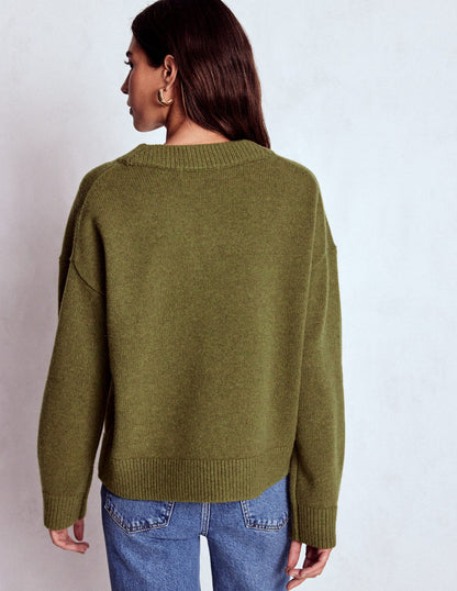 Marion Merino V-neck Sweater-Promenade Green Melange-3