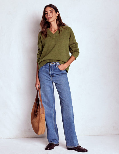 Marion Merino V-neck Sweater-Promenade Green Melange-5