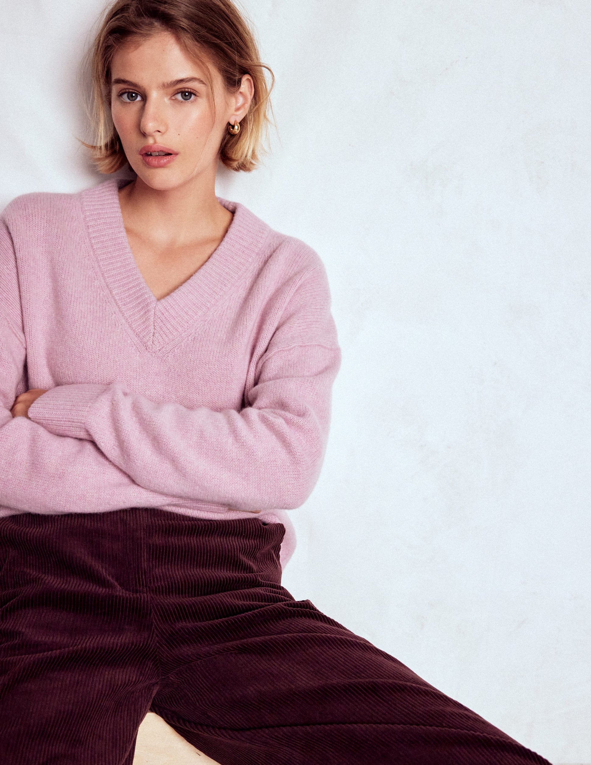 Marion Merino V-neck Sweater-Blush Pink-1