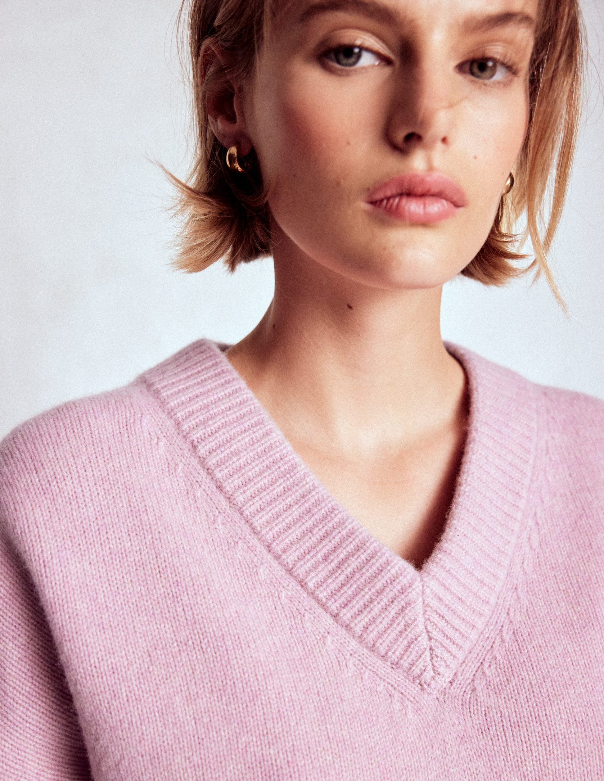 Marion Merino V-neck Sweater-Blush Pink-2