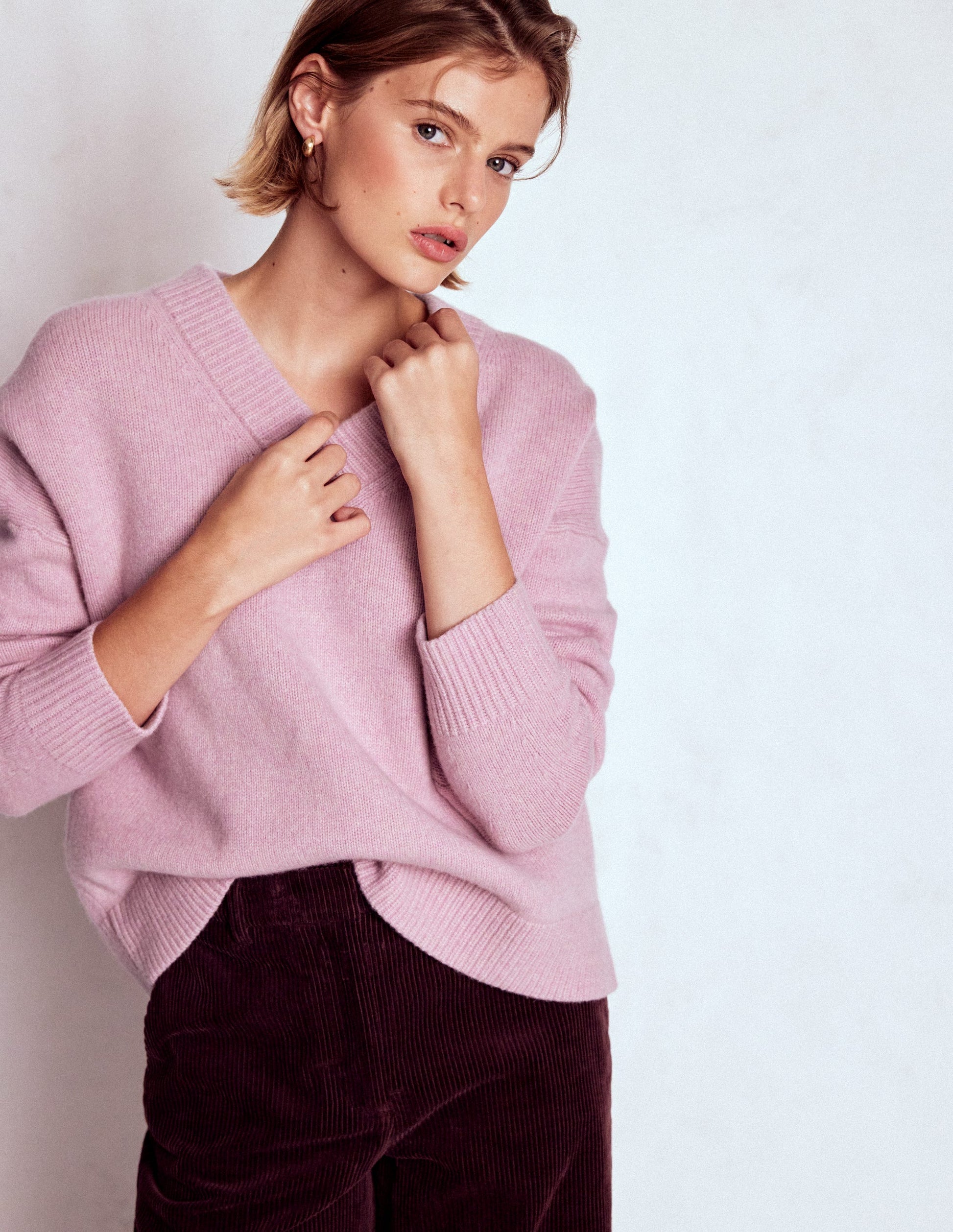 Marion Merino V-neck Sweater-Blush Pink-4