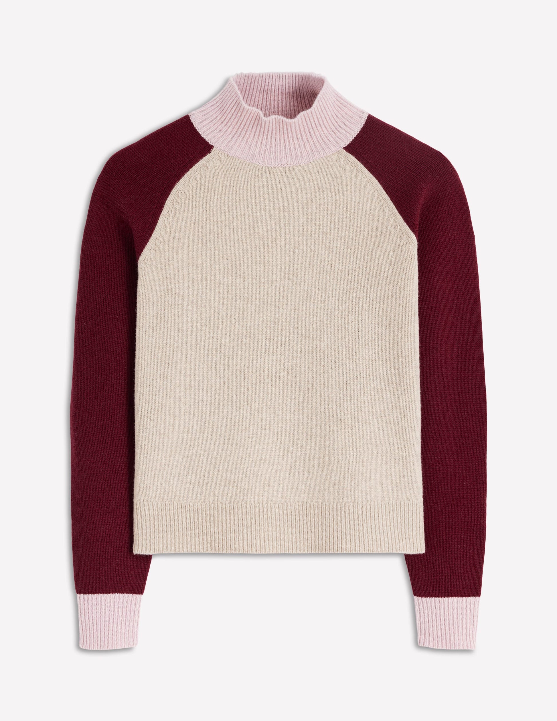 Marion Merino Rib Neck Sweater-Linen, Pinotage Colour Block-5