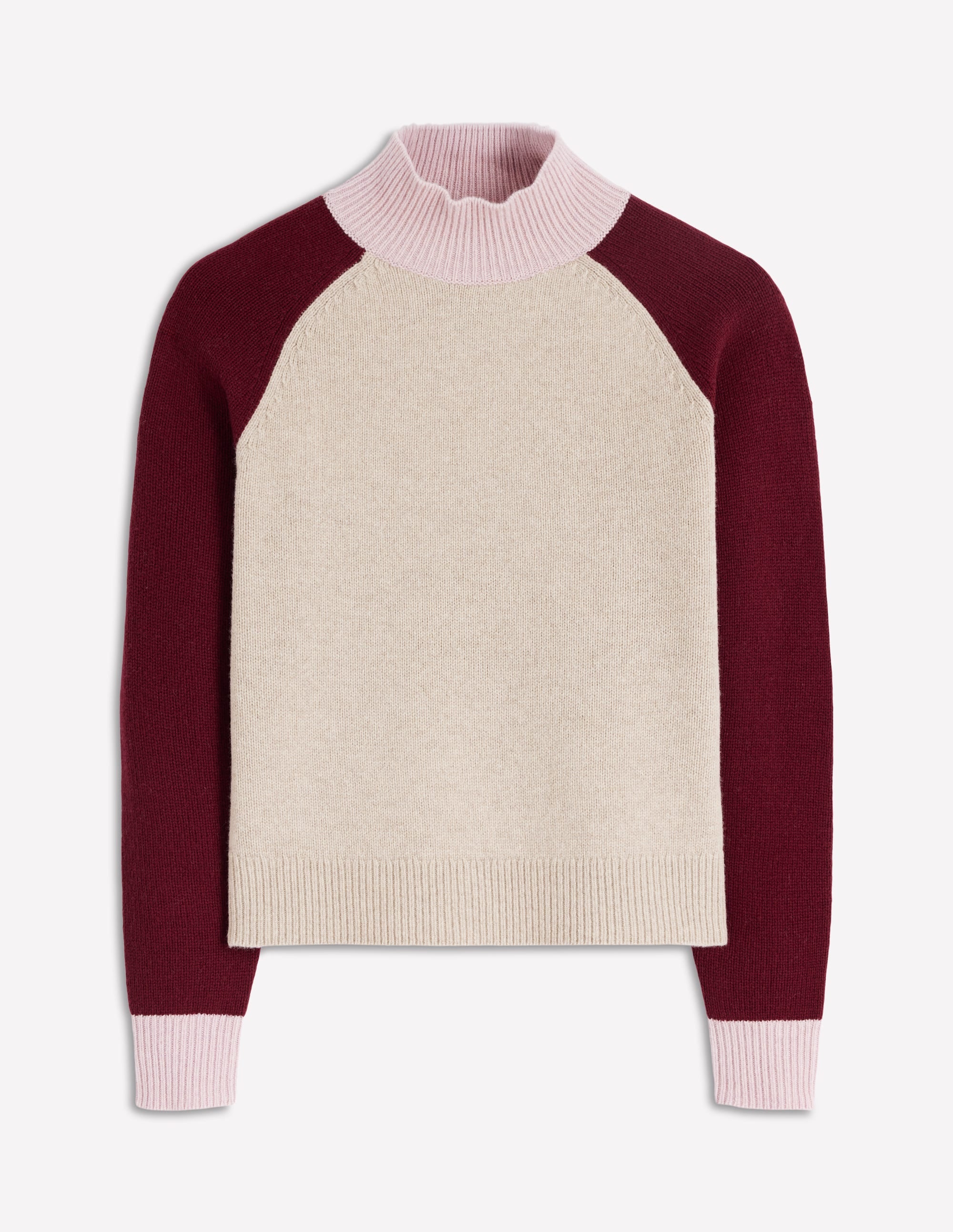 Marion Merino Rib Neck Sweater-Linen, Pinotage Colour Block - Image 5