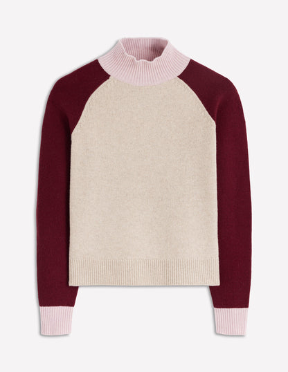 Marion Merino Rib Neck Sweater-Linen, Pinotage Colour Block-5