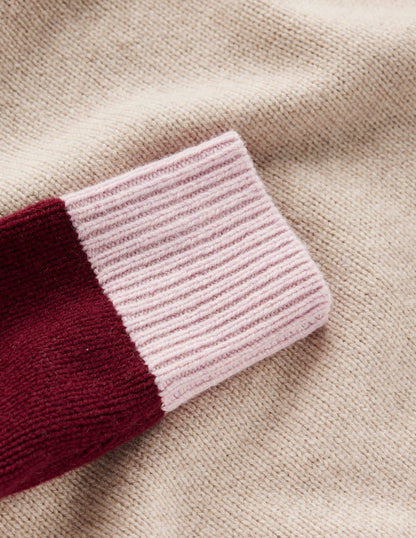 Marion Merino Rib Neck Sweater-Linen, Pinotage Colour Block-6