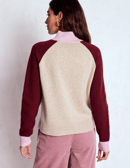 Marion Merino Rib Neck Sweater-Linen, Pinotage Colour Block-3