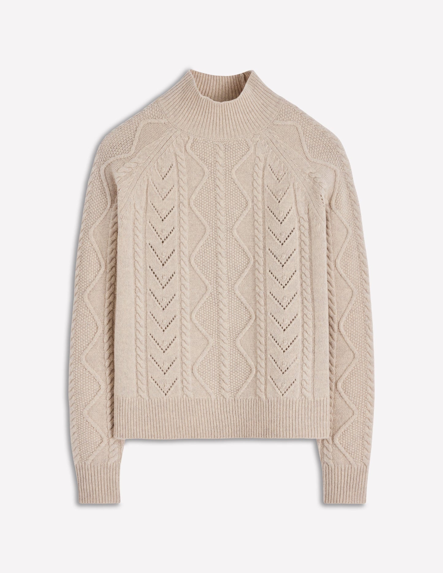 Marion Merino Rib Neck Sweater-Barley Cable