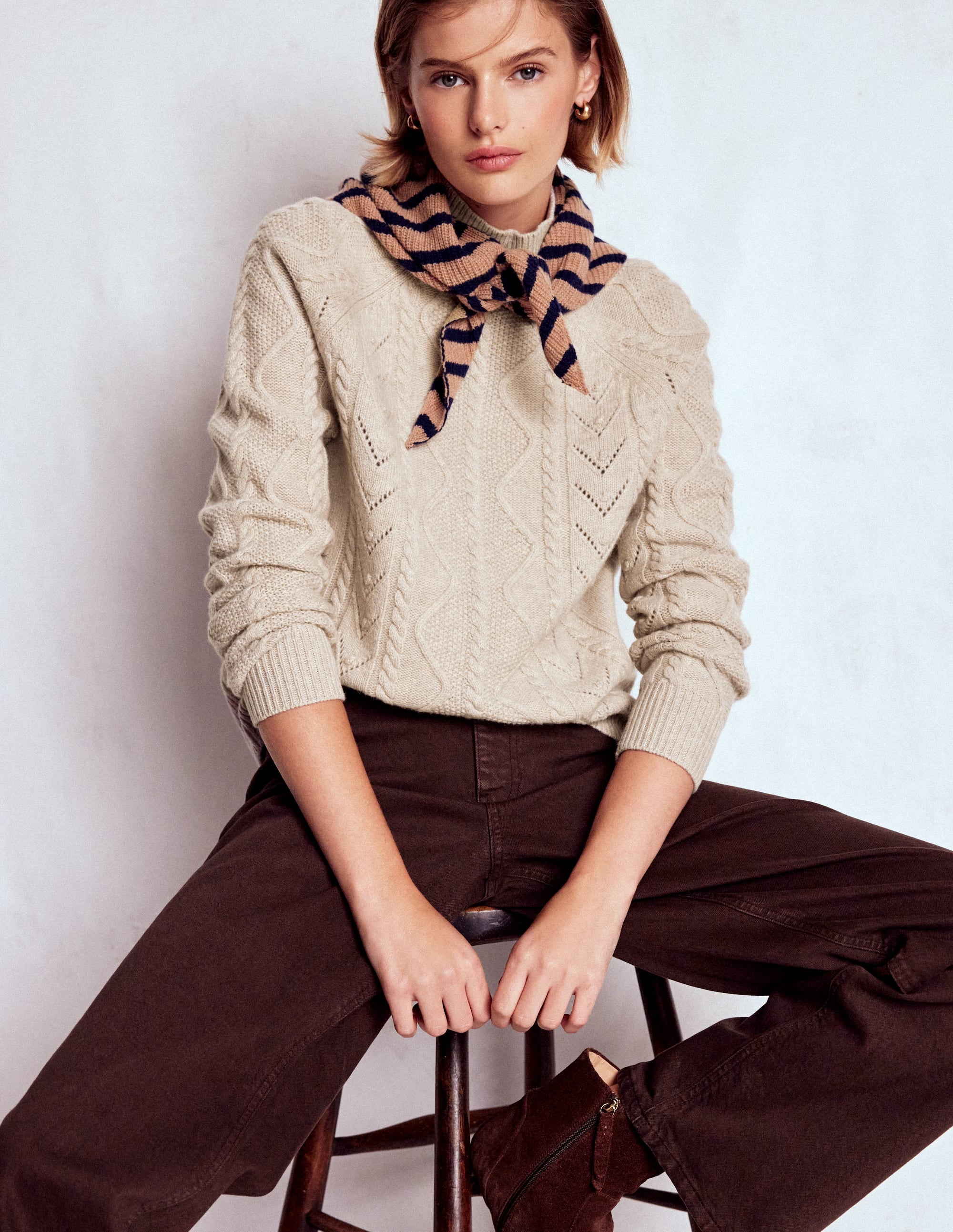 Marion Merino Rib Neck Sweater-Barley Cable - Image 1