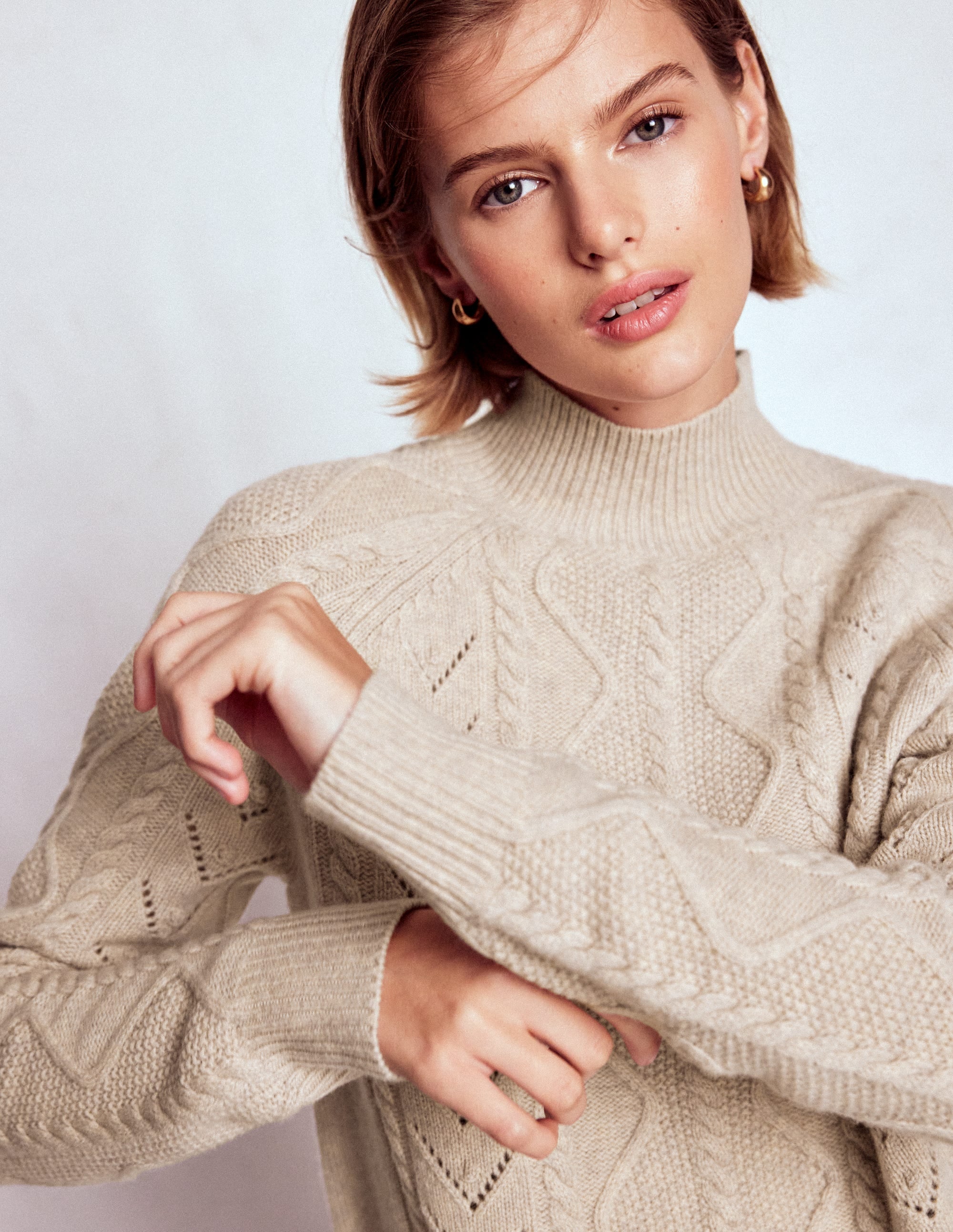 Marion Merino Rib Neck Sweater-Barley Cable - Image 2