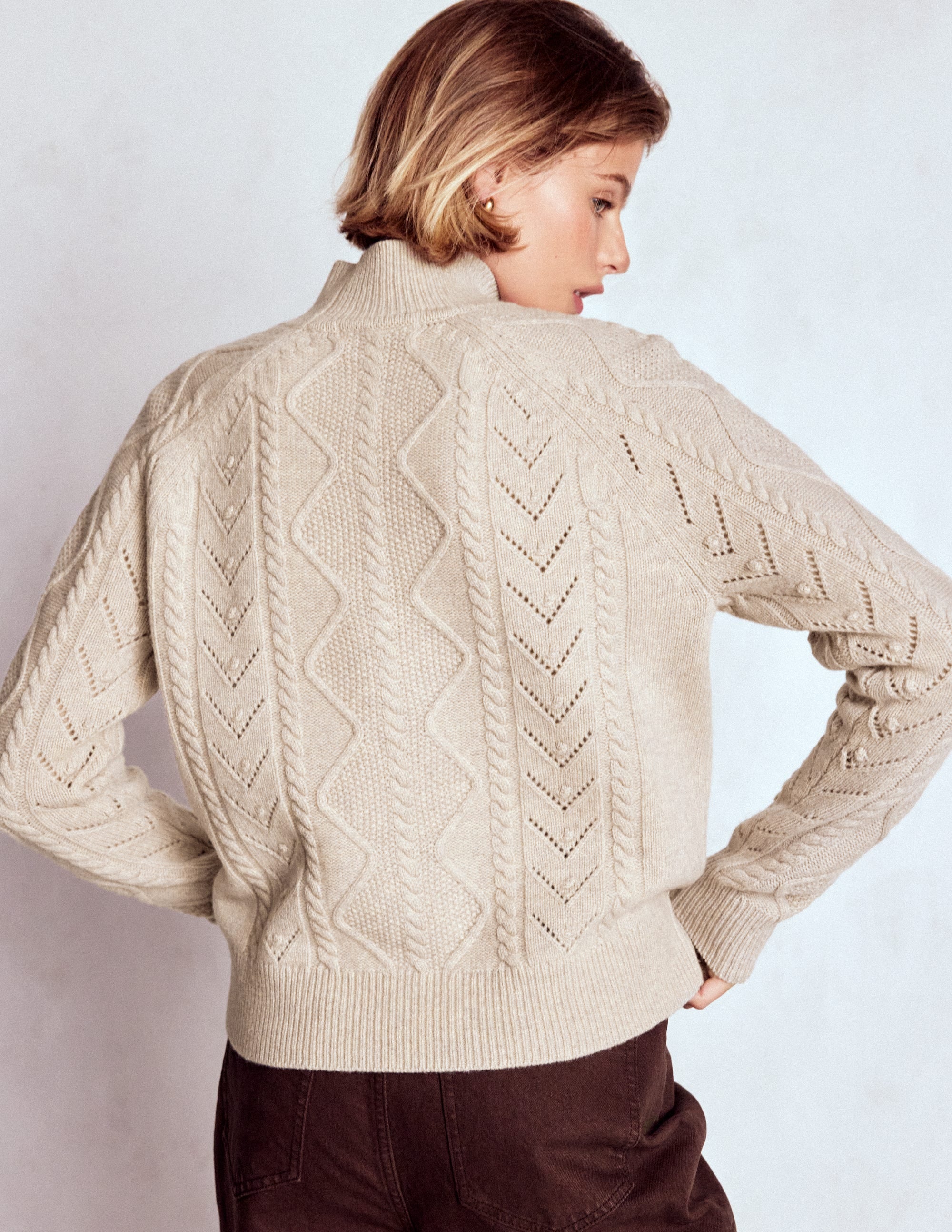Marion Merino Rib Neck Sweater-Barley Cable - Image 3