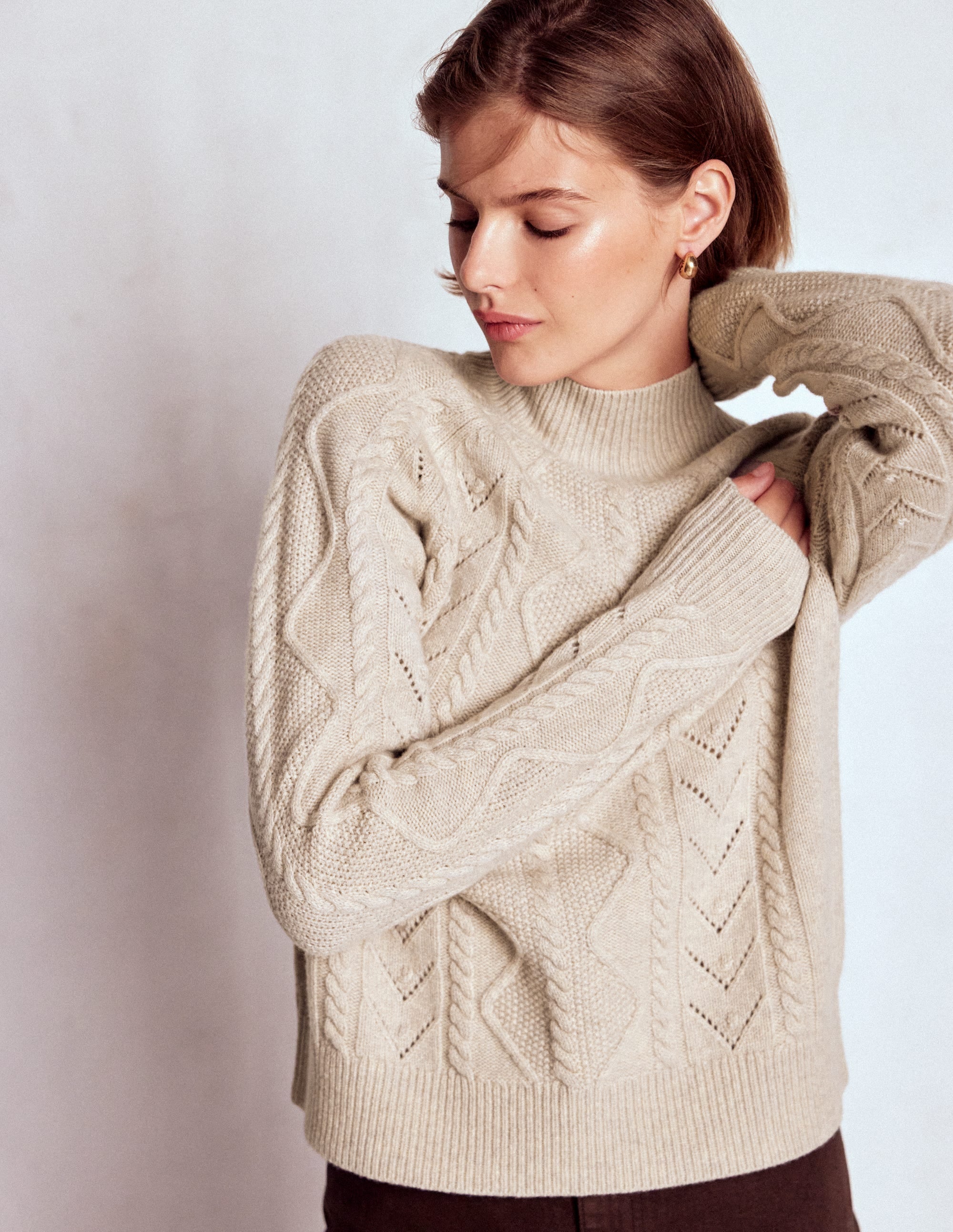 Marion Merino Rib Neck Sweater-Barley Cable - Image 4