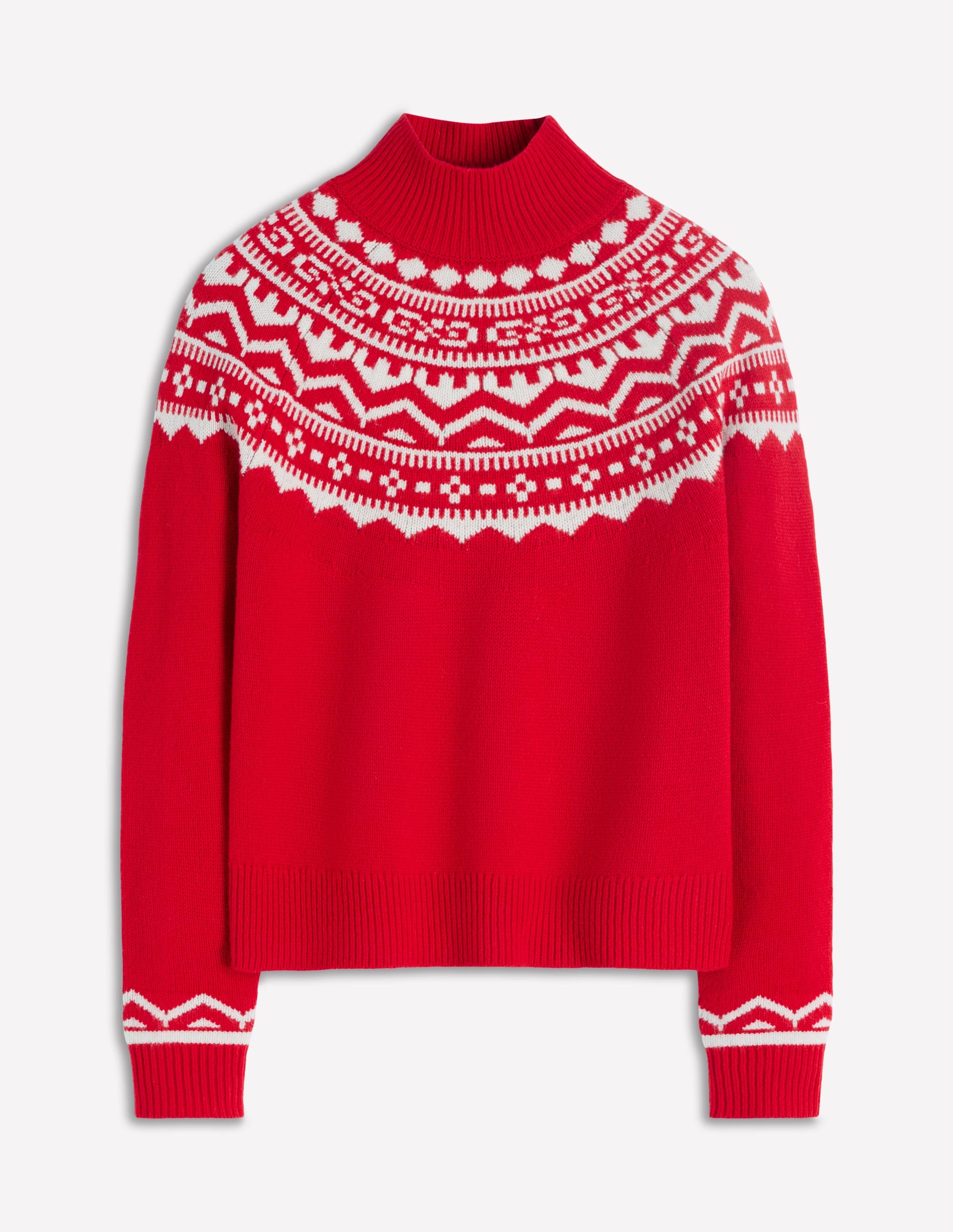 Marion Merino Rib Neck Sweater-Poppy Red Fair Isle - Image 6