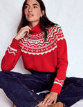 Marion Merino Rib Neck Sweater-Poppy Red Fair Isle