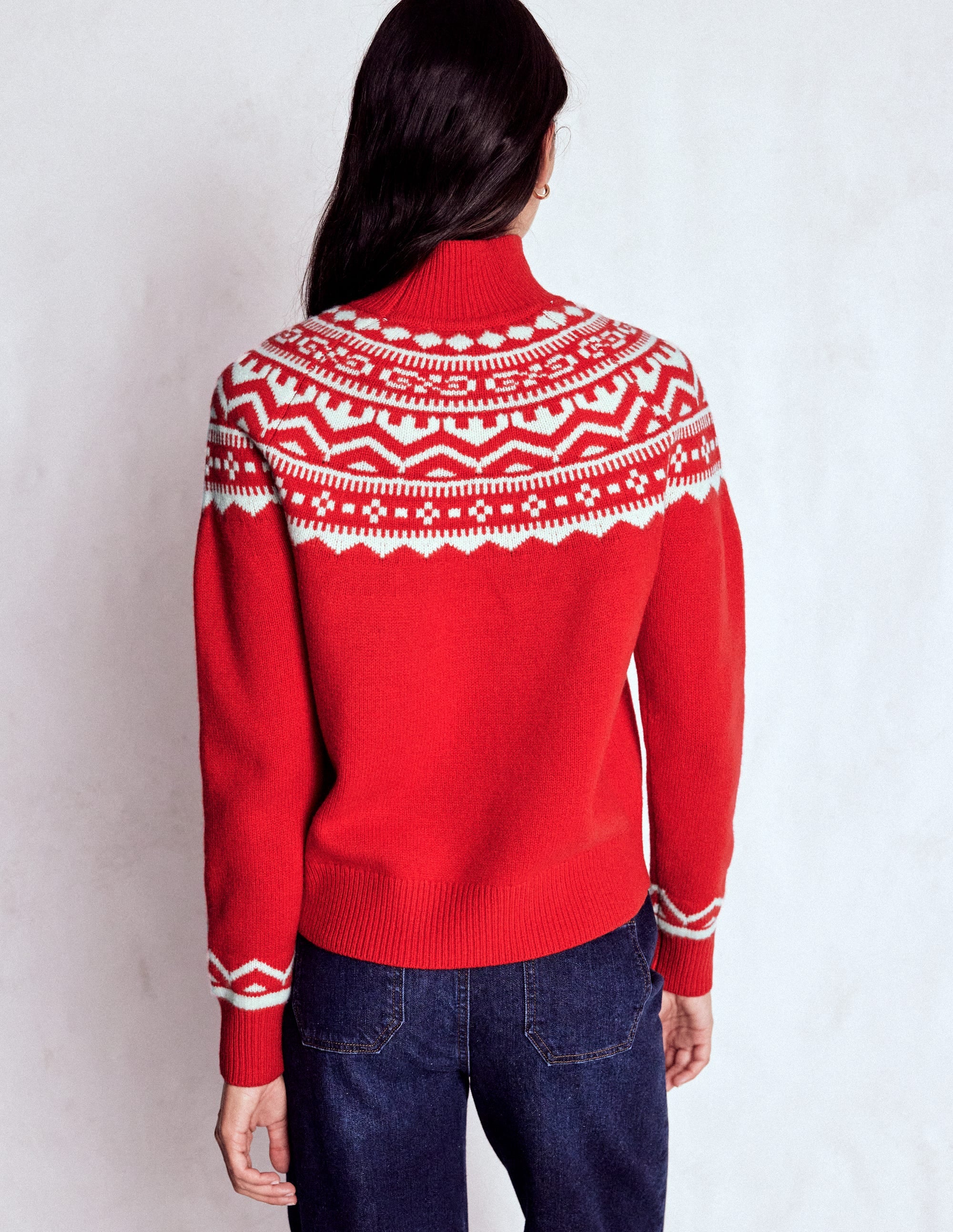 Marion Merino Rib Neck Sweater-Poppy Red Fair Isle | Boden USA