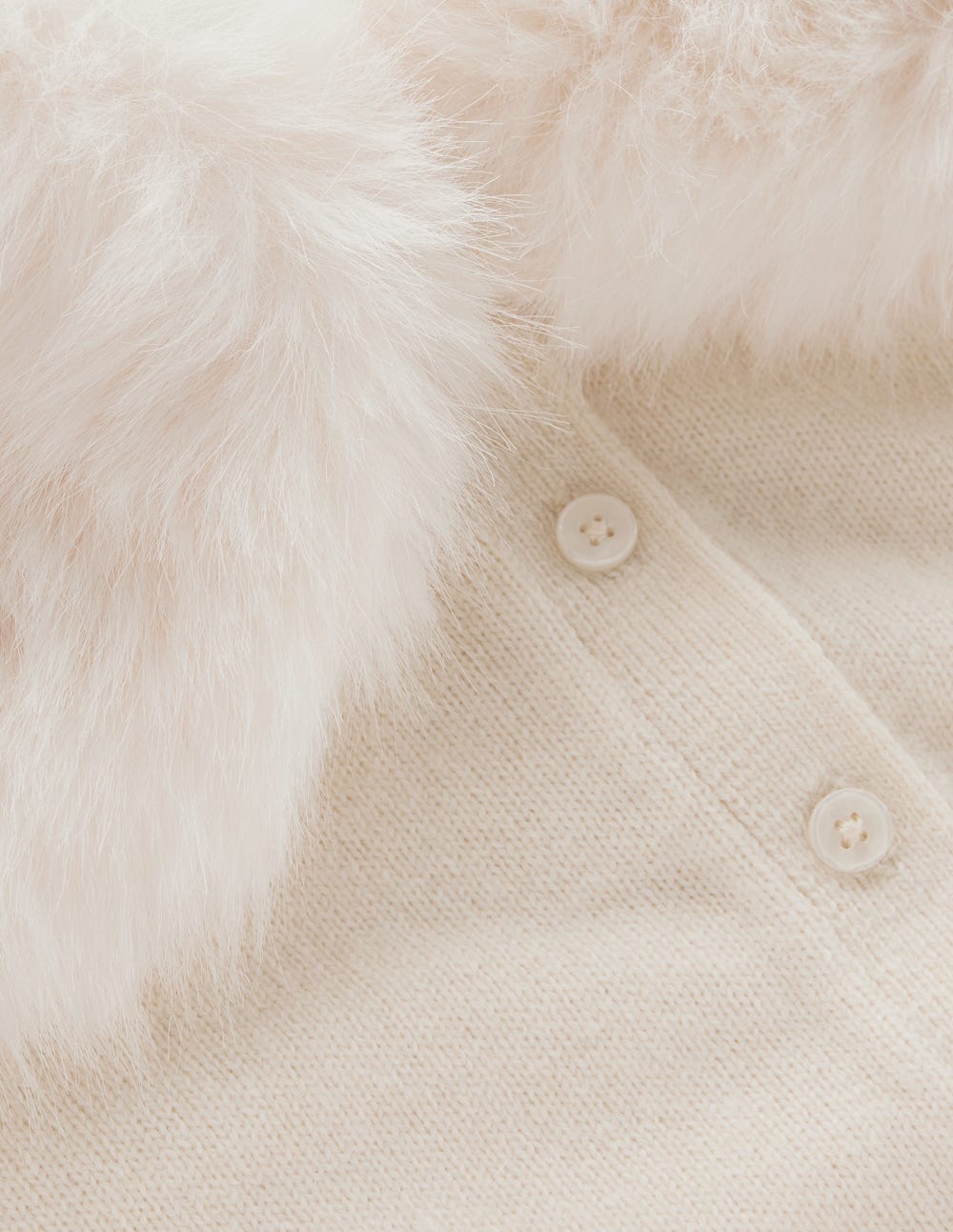 Fur Collar Cropped Cardigan-Warm Ivory