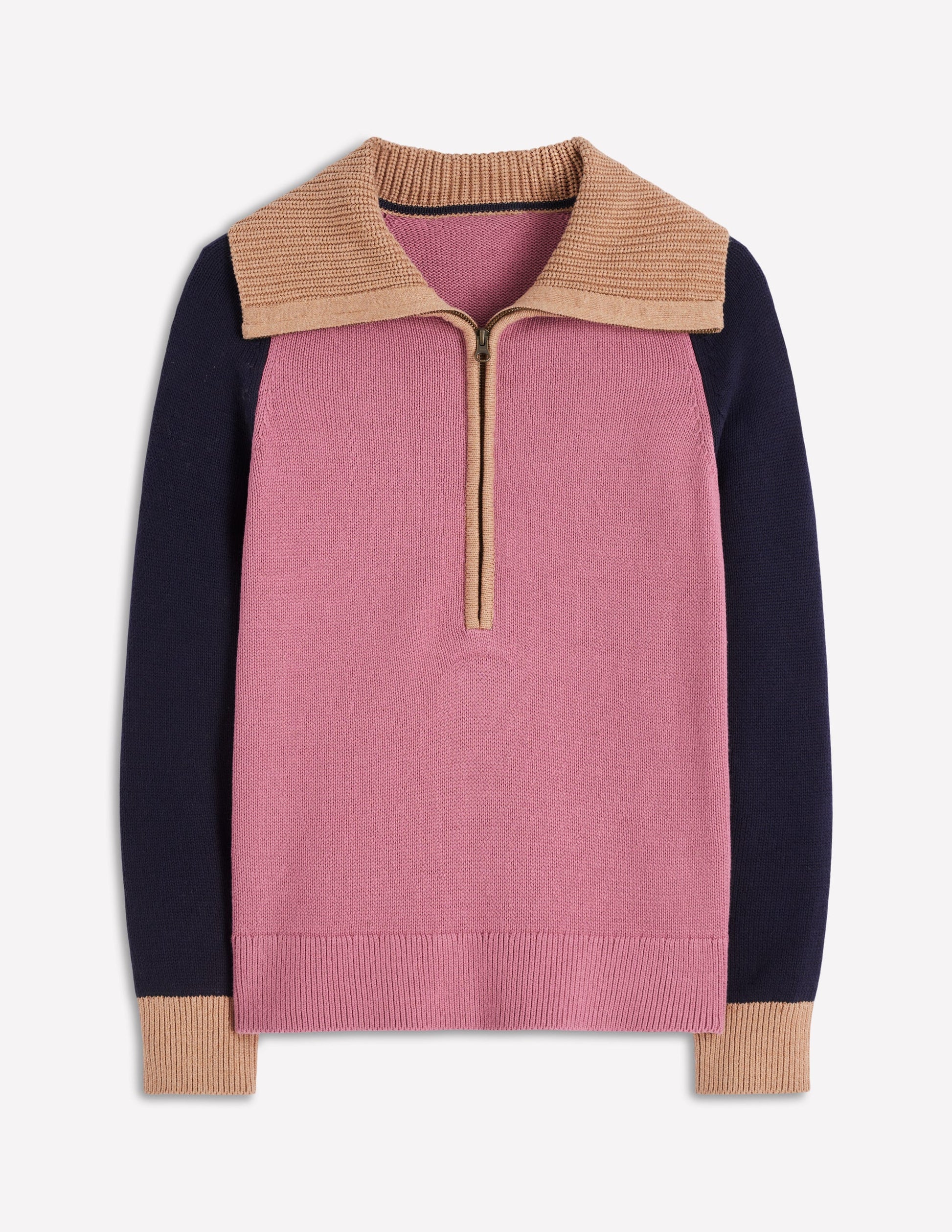 Lucy Half-zip Sweater-Pink Heather, Navy-6