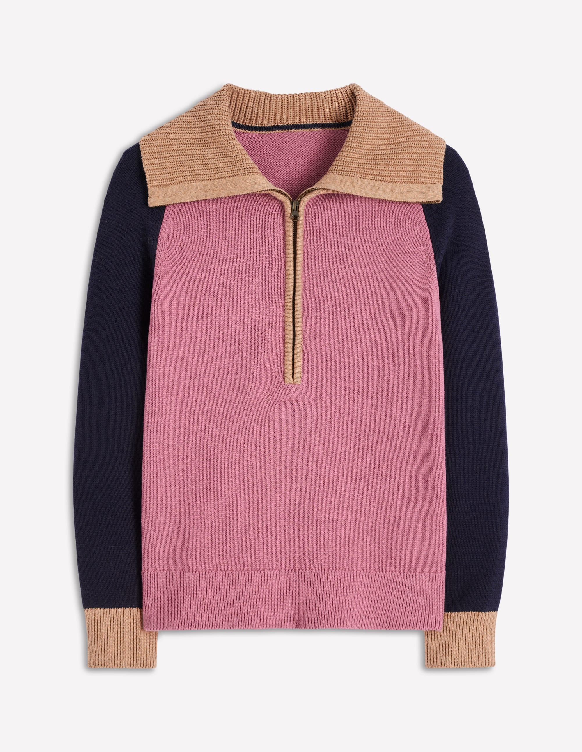 Lucy Half Zip Sweater-Pink Heather, Navy - Image 6