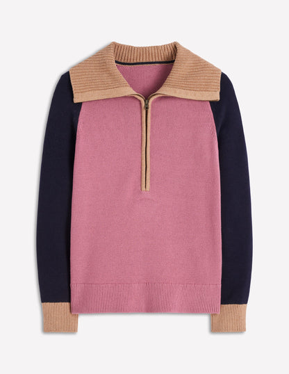 Lucy Half-zip Sweater-Pink Heather, Navy-6