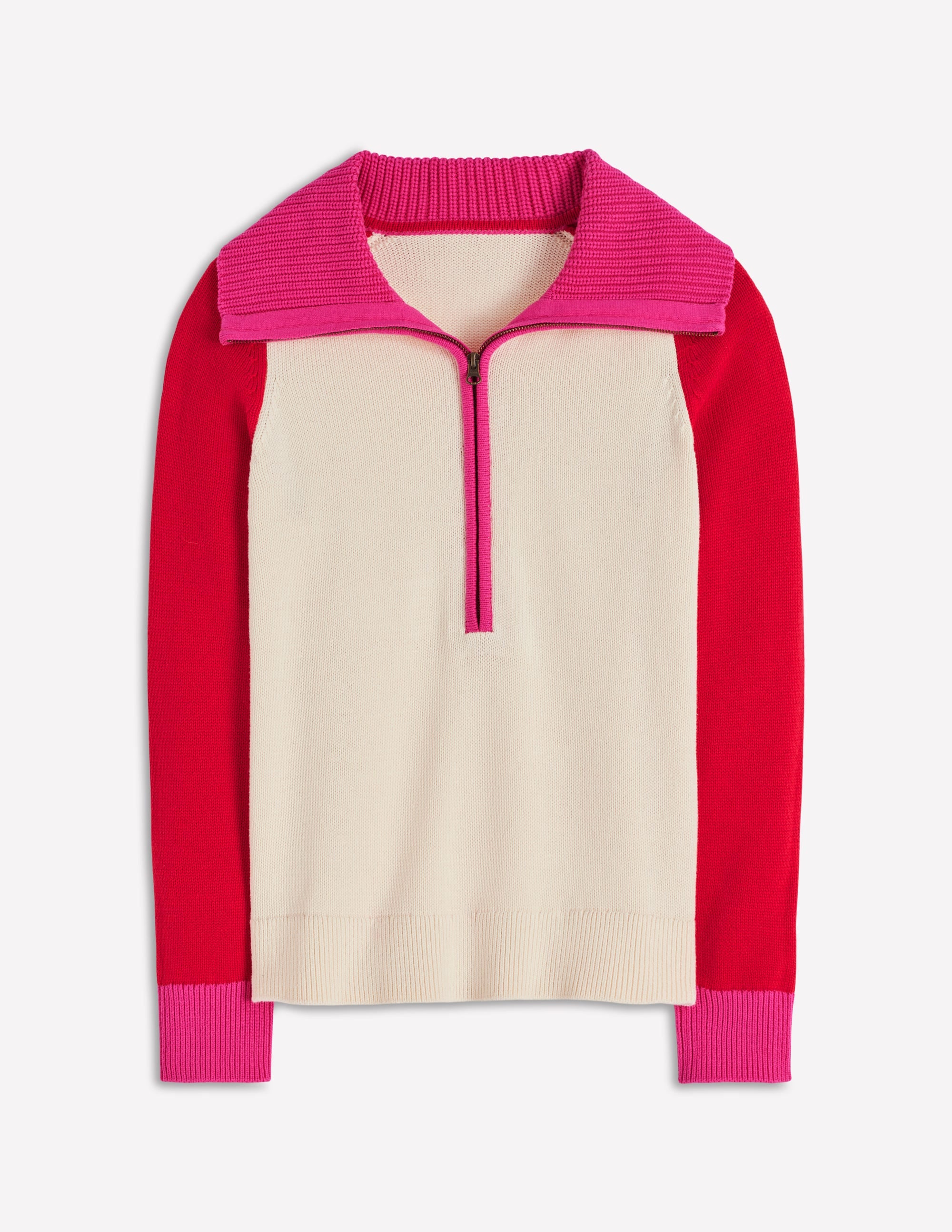 Lucy Half Zip Sweater-Warm Ivory, Red - Image 8