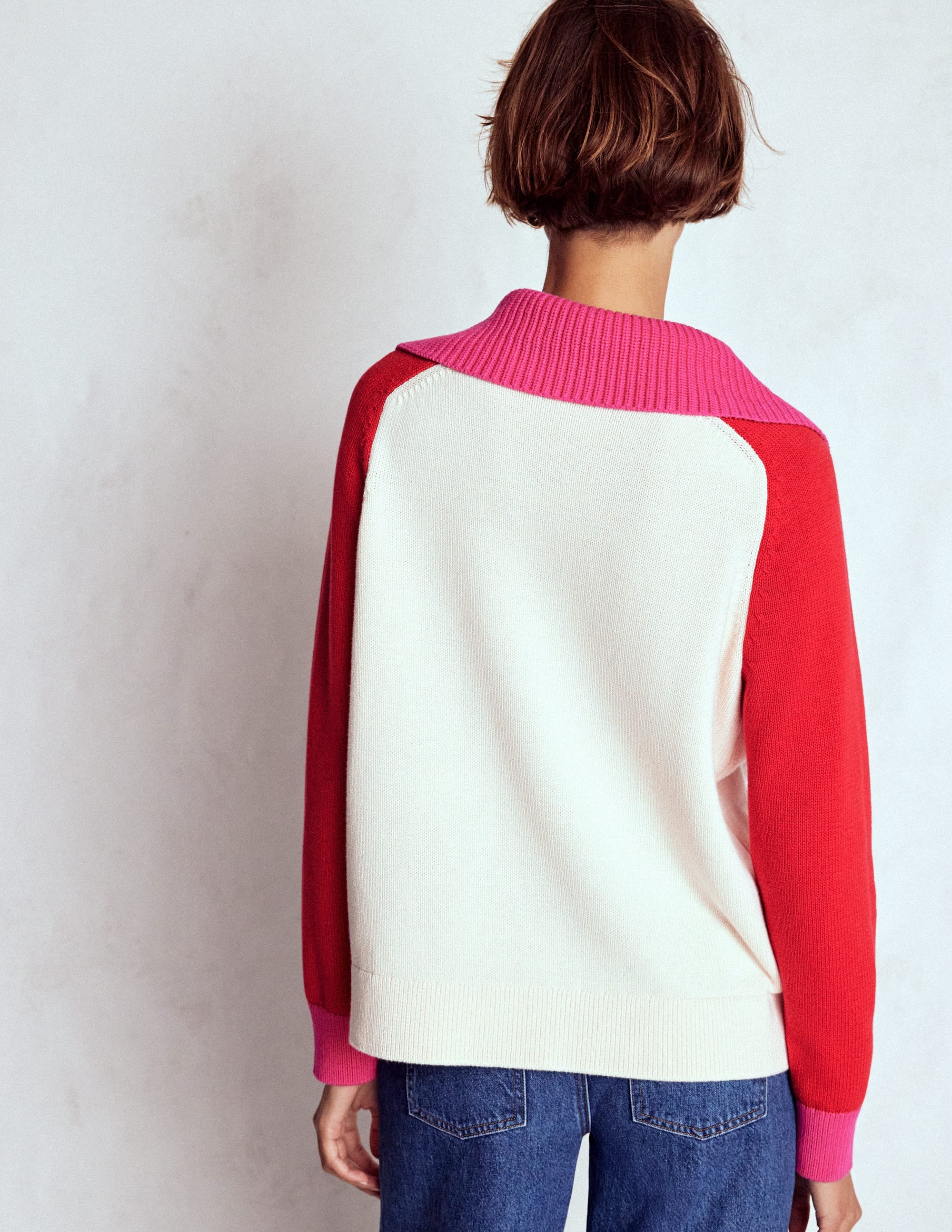 Lucy Half Zip Sweater-Warm Ivory, Red - Image 5