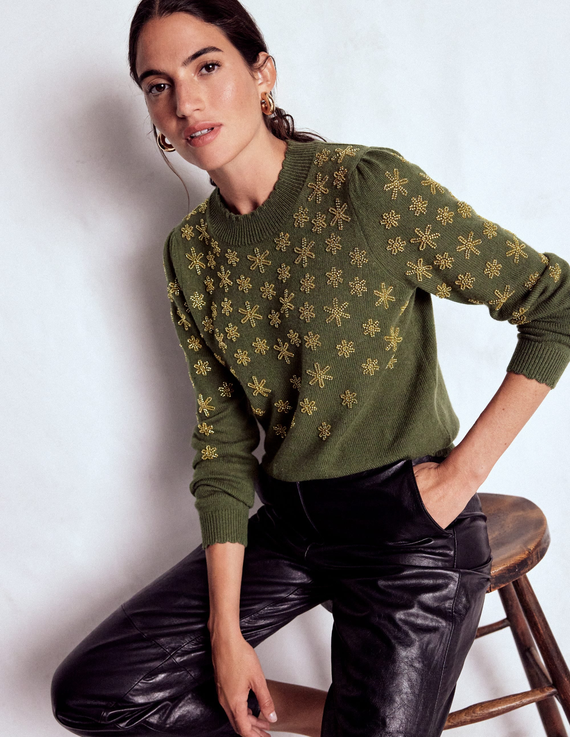 Elizabeth Embellished Sweater-Leaf Green | Boden USA