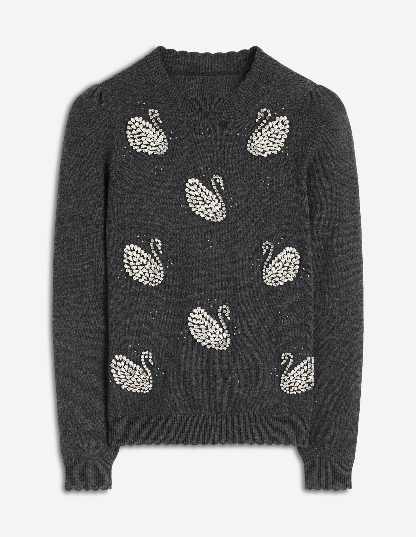 Elizabeth Embellished Sweater-Charcoal Melange Swans