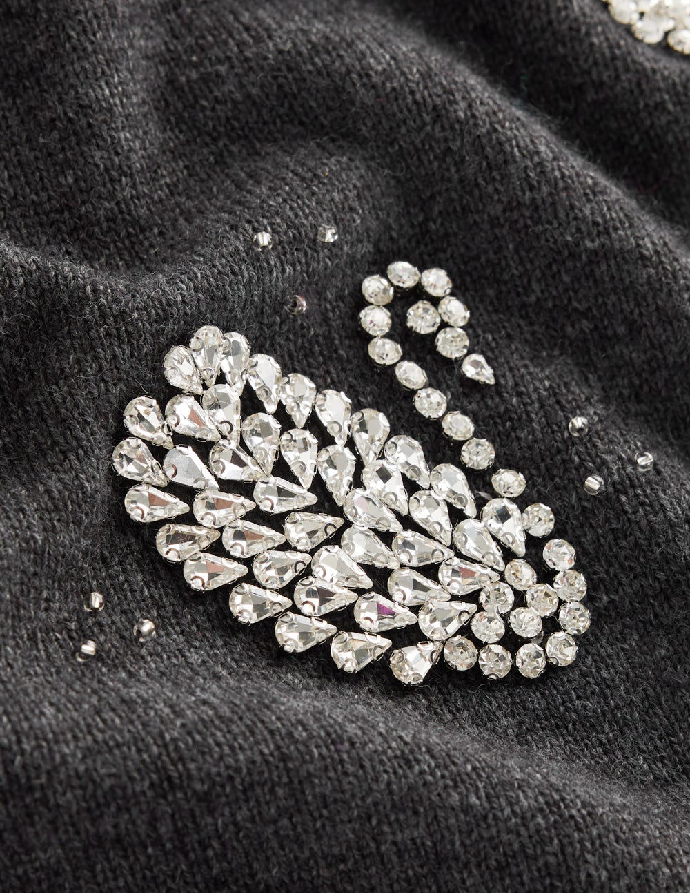 Elizabeth Embellished Sweater-Charcoal Melange Swans