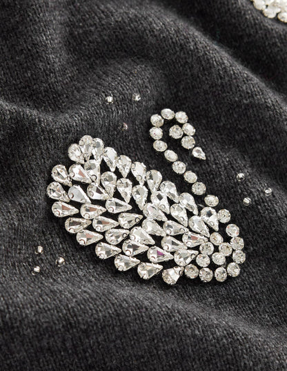 Elizabeth Embellished Sweater-Charcoal Melange Swans-8