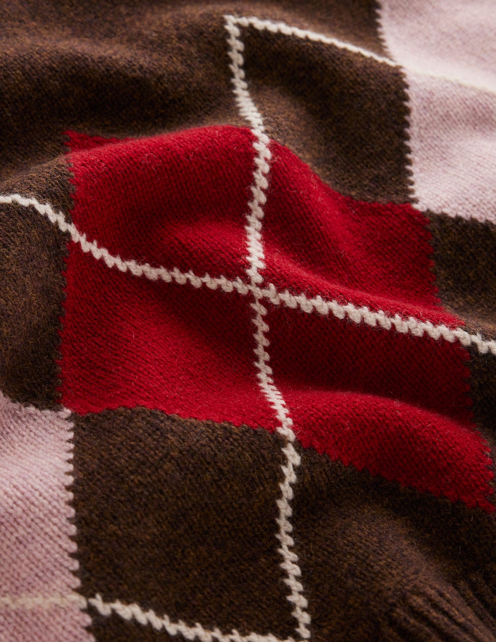 Polly Merino Roll Neck Sweater-Brown, Pink Argyle - Image 8