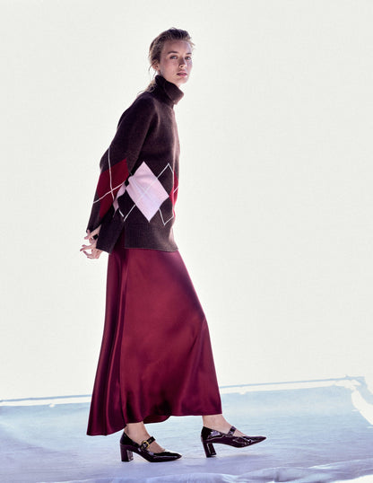 Polly Merino Roll Neck Sweater-Brown, Pink Argyle-6