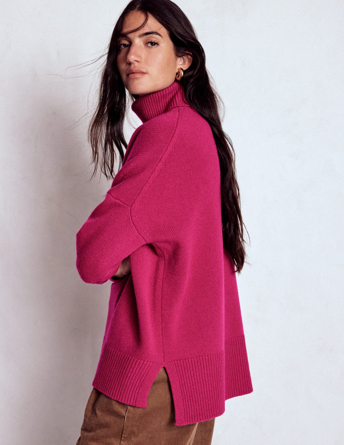 Polly Merino Roll Neck Sweater-Sorbet Pink