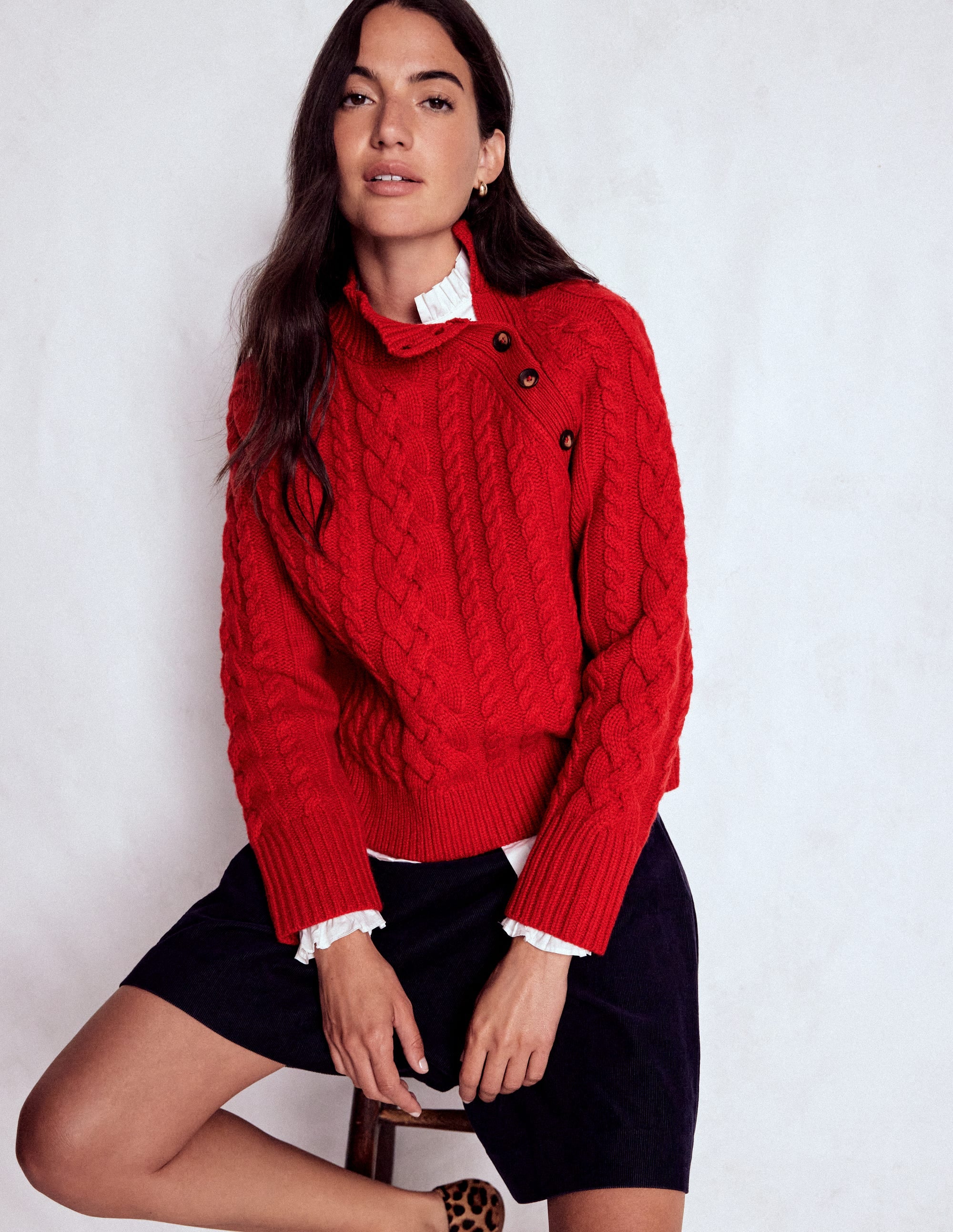 Amara Merino Cable Sweater-Carmine Red | Boden USA