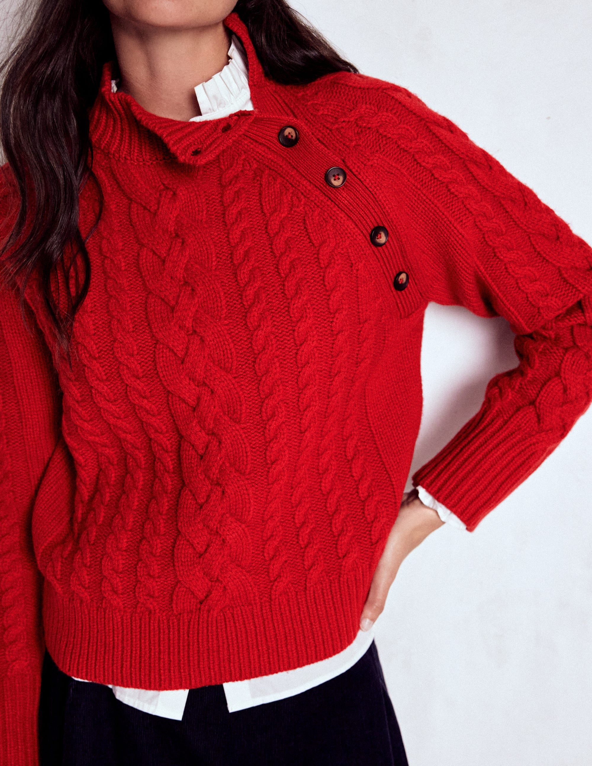 Amara Merino Cable Sweater-Carmine Red | Boden USA