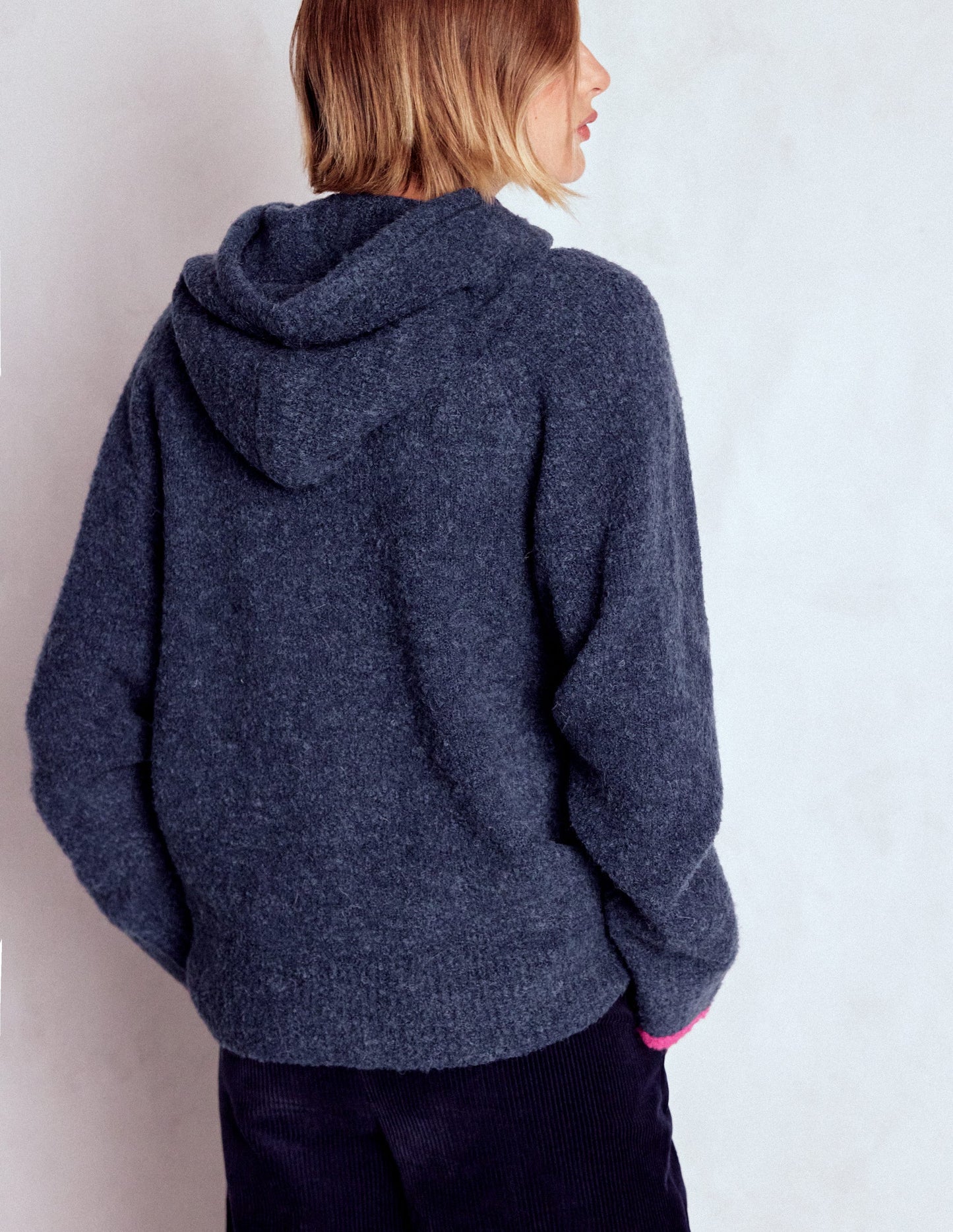 Bouclé Raglan Hoody-Navy